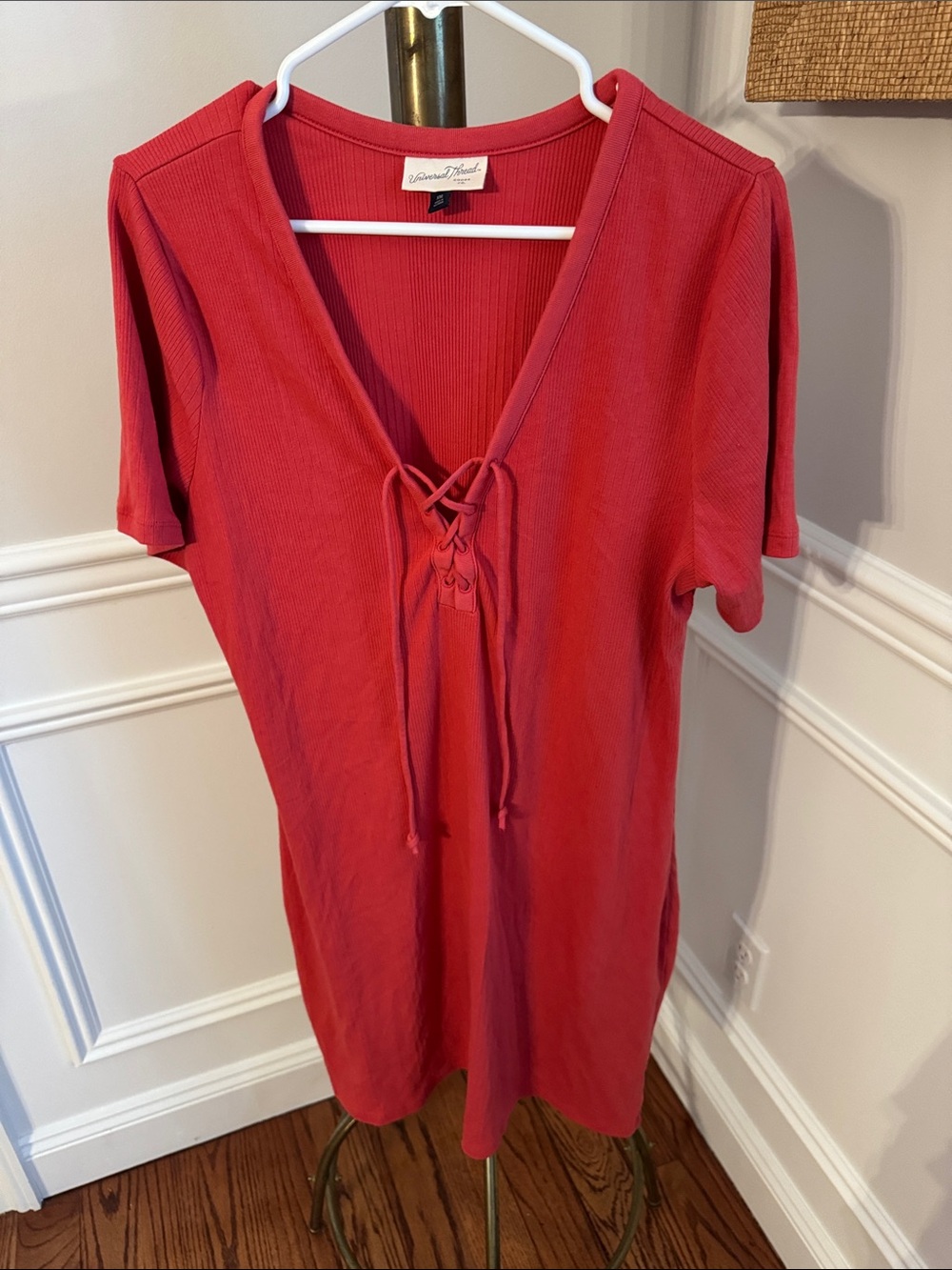 Universal Thread Red Ribbed Lace-Up V-Neck Mini Dress